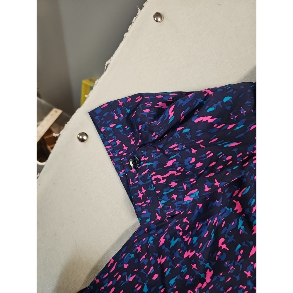 NEW Chicos Sz XL 3 Blue Pink 3/4 Sleeve Summer Button Up Shirt Top Art To Wear - Picture 6 of 9